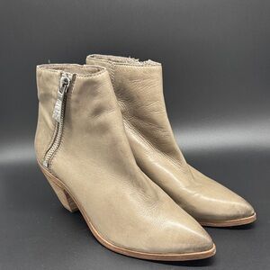 Frye Grey Leather Ankle Booties with Side Zip Sz 9